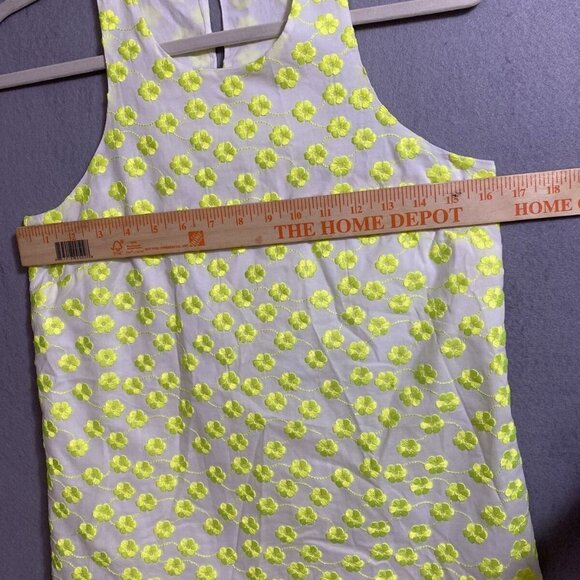 J. Crew Women's Floral Embroidered  100% Cotton‎ Top White Neon Yellow Size 00 - Picture 9 of 10